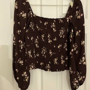 Abercrombie & Fitch Long-Sleeve Brown Floral Top